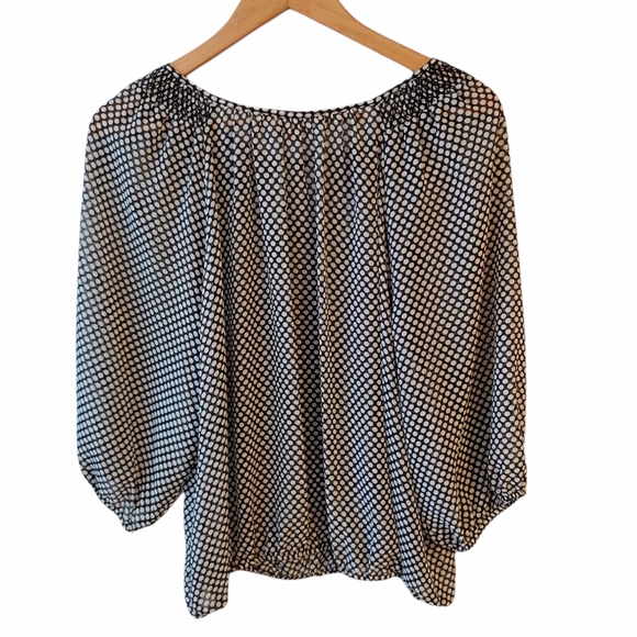 Ellen Tracey Black and White Long Sleeve Polka Dot Sheer Blouse Size XL - Picture 7 of 7